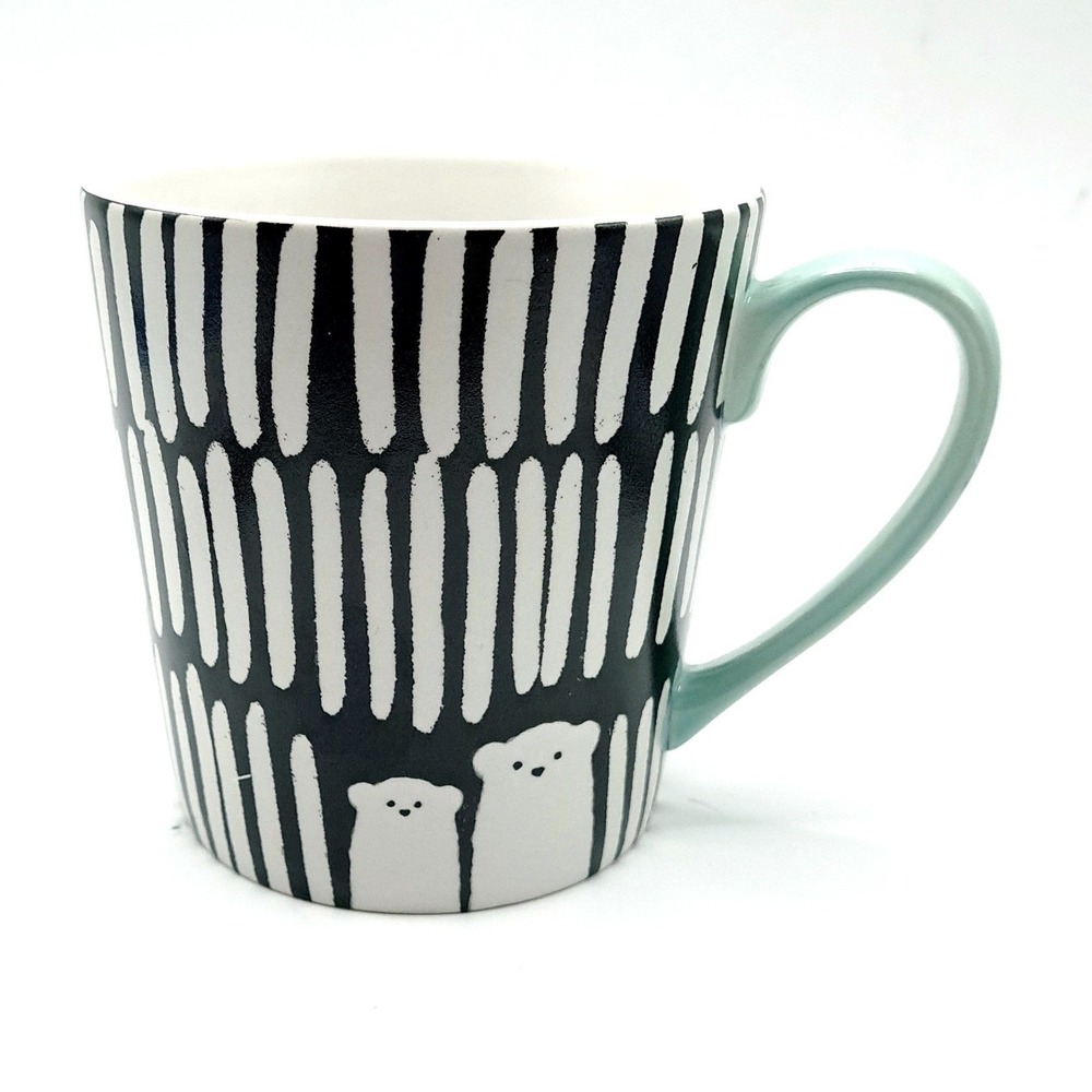 Starbucks Mug 12 oz Tall Polar Bear Striped White Black Green Handle 2016